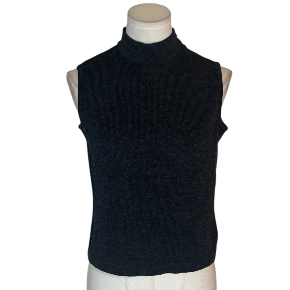 ST. JOHN Gray Black Knit Top Tank Sleeveless Size P S Luxury Work Party